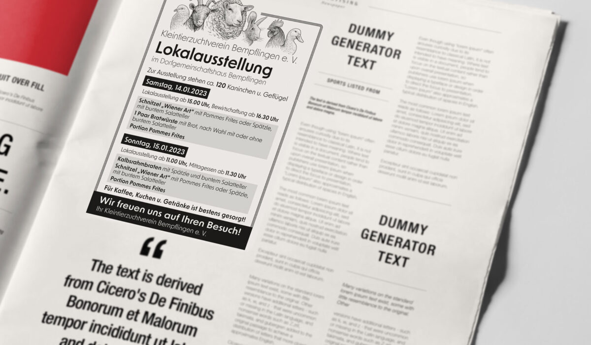 Kleintierzuchtverein - Inserat