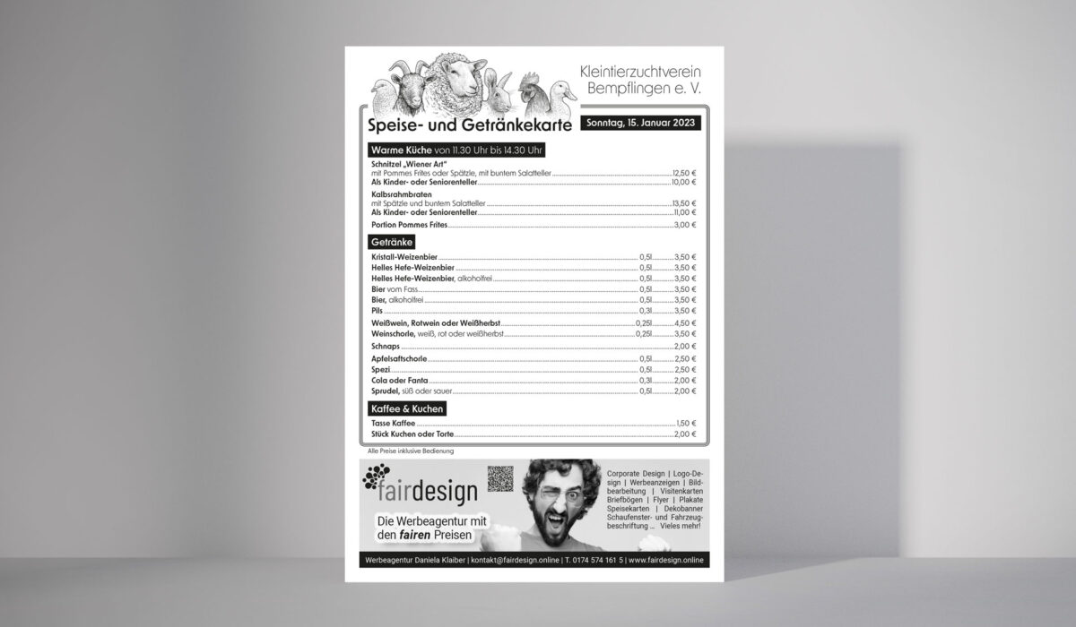 Kleintierzuchtverein - Speisekarte